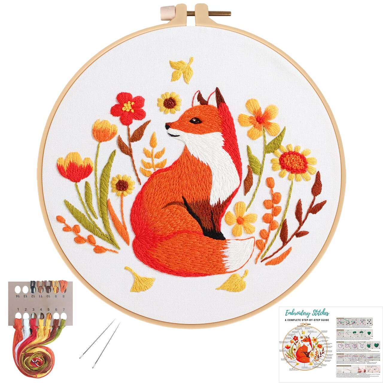Louise Maelys Fall Fox Embroidery Kits for Beginners with Autumn Animal Pattern,Adults Starter Cross Stitch Kit DIY Needlepoint